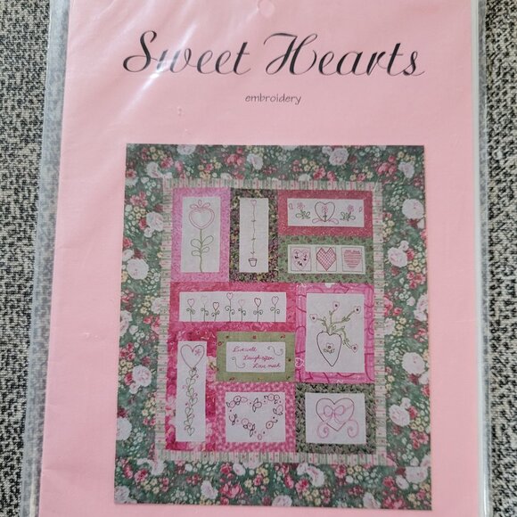 Sweet Hearts Quilting Pattern with Floral Embroidery Designs - Picture 1 of 5